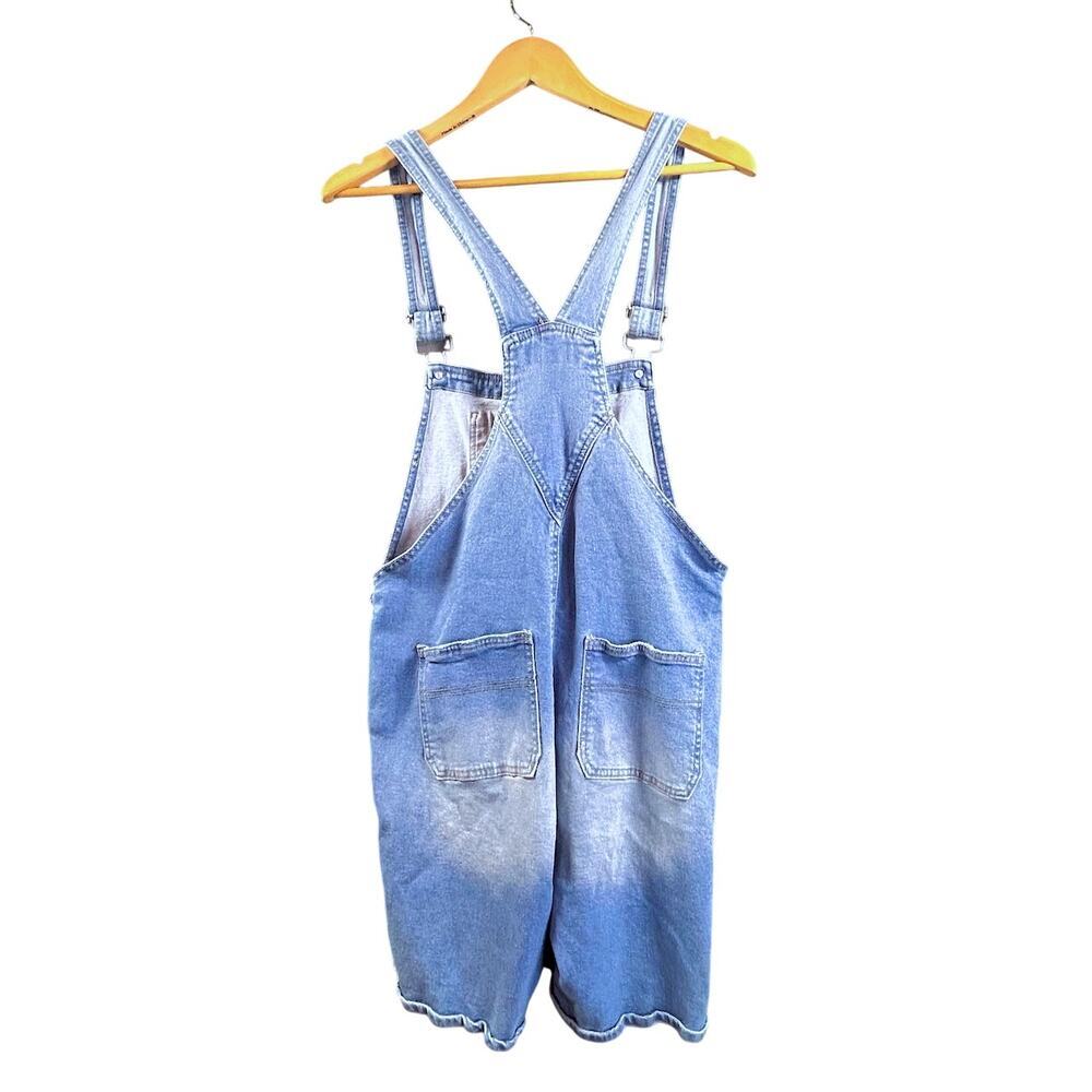 Denim Blue Cotton Overall Cuff Shortalls Size 13 Bib Romper Boho Cottage Casual - Picture 3 of 8
